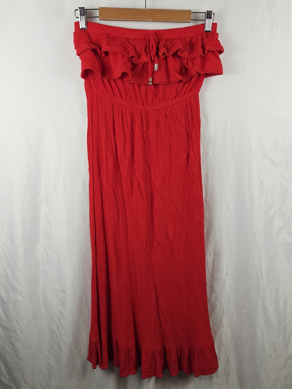 Roommates Strapless Red Midi Flowy Skirt Dress with Ruffle Bodice Size Medium